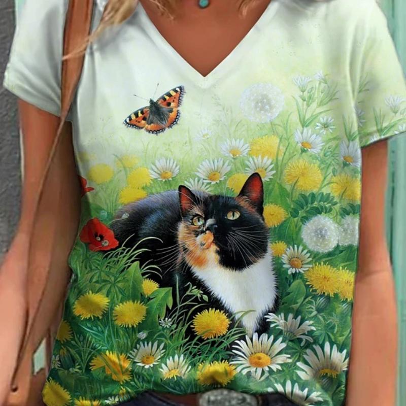 

Модные весенние блузки с принтом бабочек, футболки с коротким рукавом и V-образным вырезом, повседневные 8XL зелёный