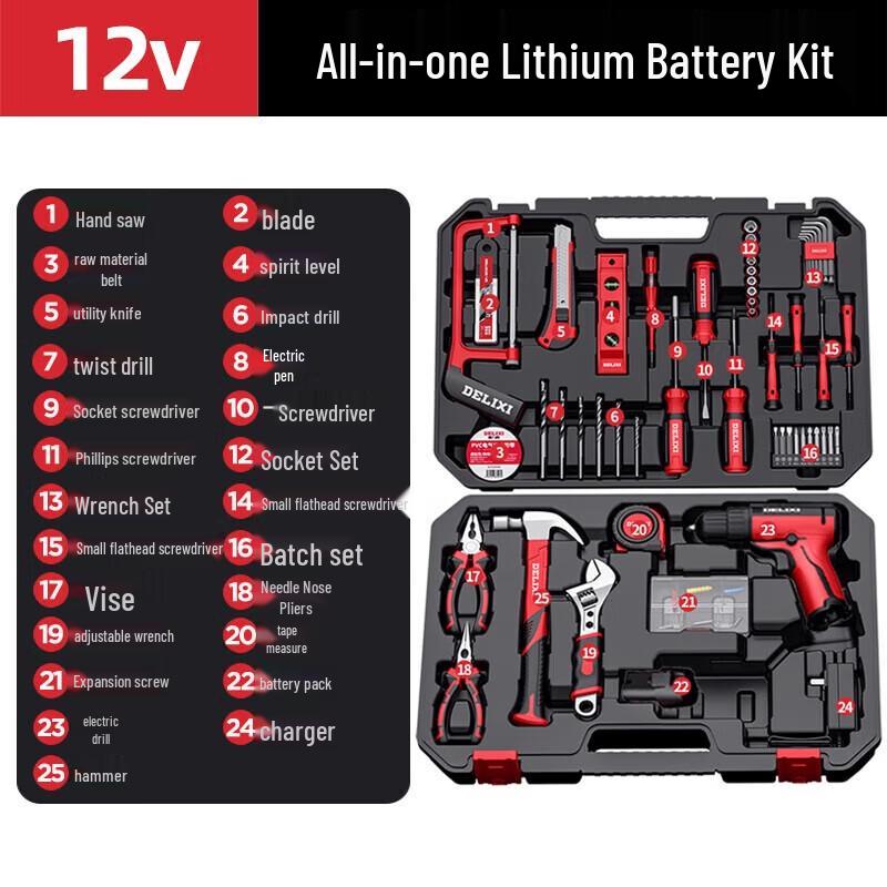 DELIXI 12V Cordless Multifunction Drill & Grinder Set CN Plug (adapter Included)