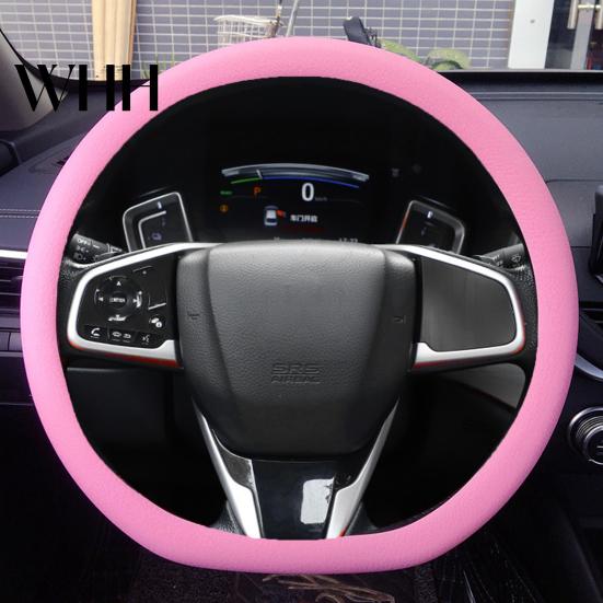 All-weather Car Steering Wheel Cover Silicone Solid Color Wear Resistant Decorative Auto Accessory Non-slip Design Simple Installation Universal