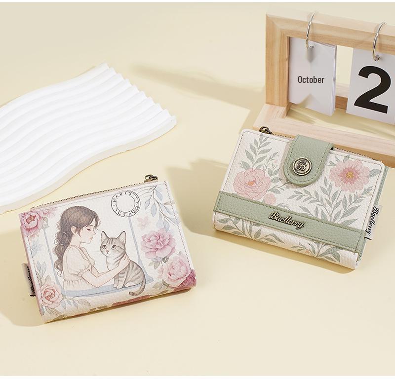 New Women's Korean Style Anime Short Wallet with Multi-Card Slots and Fashion Clasp