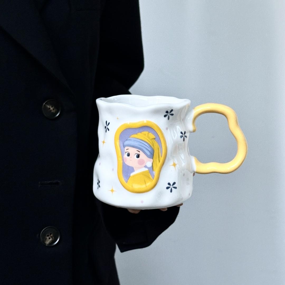 

Original Design Cute Cartoon Mug Ceramic Mona Lisa Girl With Pearl Earrings Van Gogh Office Drinking Cup Birthday Present