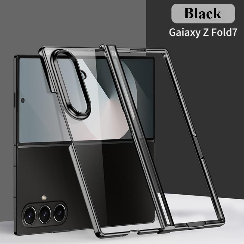 Fashion Ultra Thin Electroplated Transparent Phone Case For Samsung Galaxy Z Fold 7 6 5 With Hinge Shockproof Protection Cover