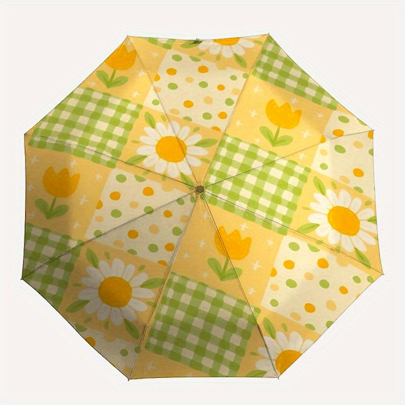1pc Floral Patchwork Auto Leisure Cool Umbrella - Auto Open/Close Folding Umbrella with Reinforced 8-Rib Frame, 101