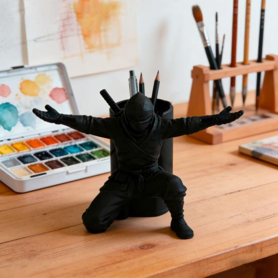 3D Printed Ninja Pen Holder for Desk PLA Organizer for Pencils Markers Office Supplies Unique Gift for Students Teachers Fans