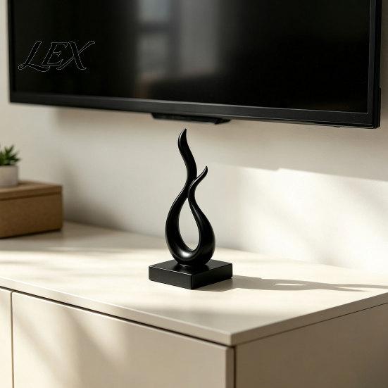 Decorative Office Desk Statues Abstract Flame Sculpture, 3D Printed Modern Minimalist Art Statue with Square Base, Unique Housewarming Gifts