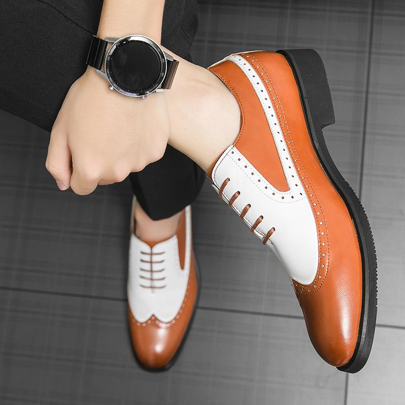 Mode Homme Lacets Cuir Robe Affaires Bureau Mocassins Homme Mariage Fête Oxfords Mode Patchwork Homme Classique Rétro Chaussures Brogues