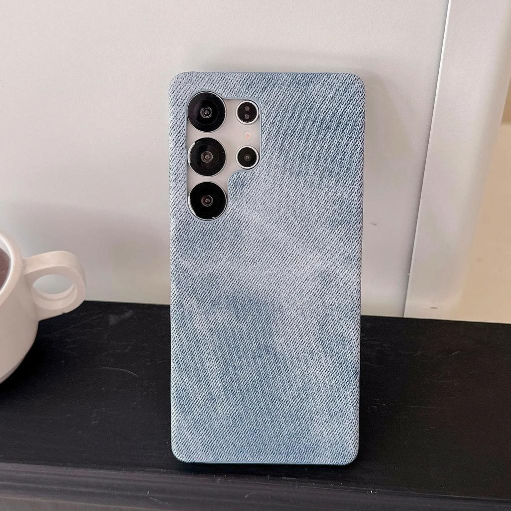 Gewaschene Farbe Denim Jeans Rahmenlose Hülle Für Samsung S25 S24 S23 S22 Ultra Mode Matt Schlank Leder Stoßstange Handy Rückseite