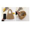 Hand-Woven Wrist Tote Bag Cotton Rope Braided Hollow Out Handbag Ladies Portable Wristlet Handbag for Travel Beach Shopping