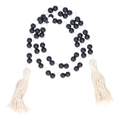 Black White Wooden Beads Garland with Tassels Home Decoration for Christmas Independence Day Easter
