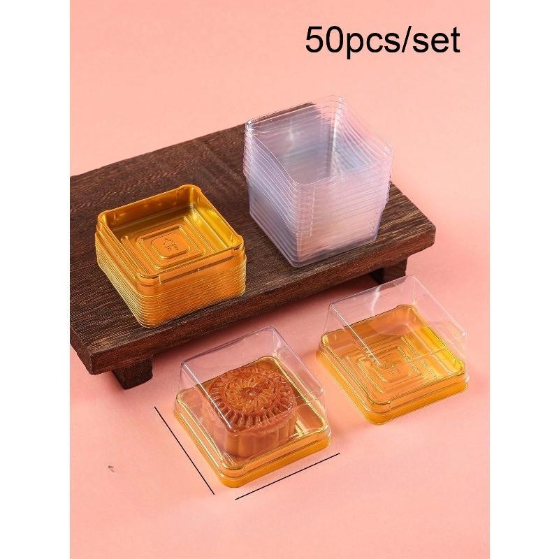 50pcs Luxury Gift Cake Boxes, Transparent Square Cake Packaging Boxes - With Cake Base And Sturdy Thick Lid Construction Gold Base + Transparent Lid разноцветный