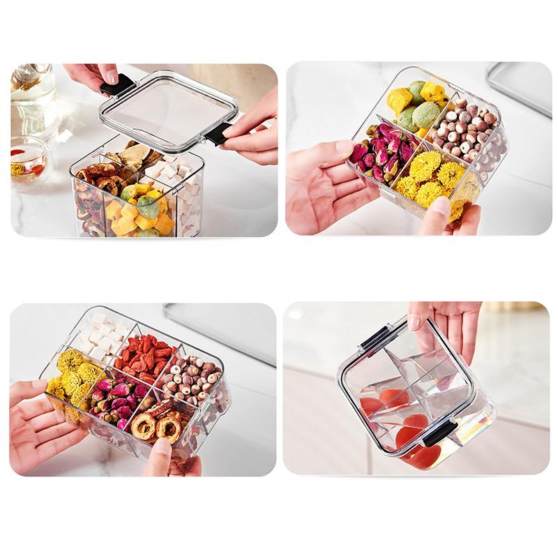 Divided Plastic Food Storage Containers Clear Organizers With Airtight Lids Seal Jar For Snacks, Dried Fruits Home Items