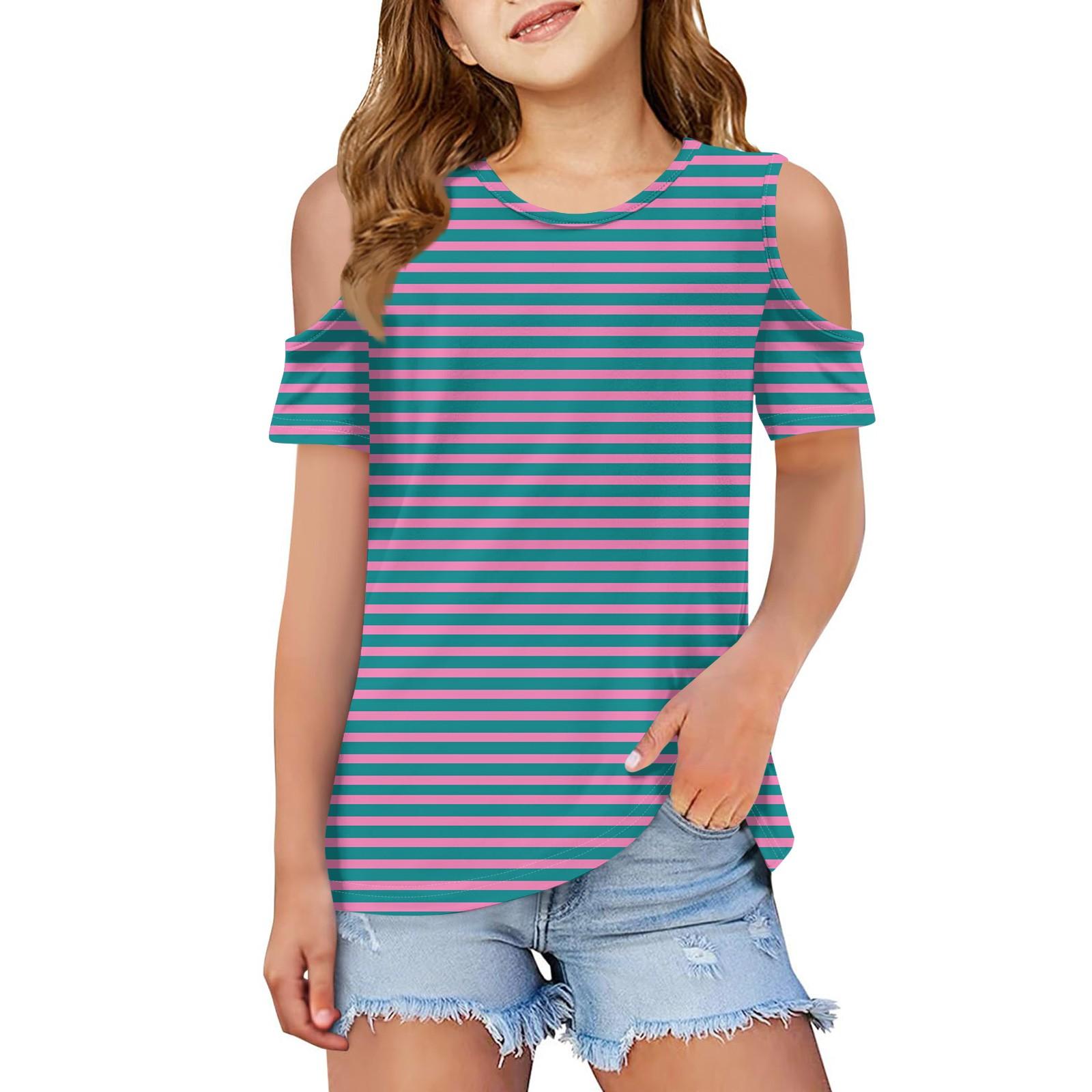 

Детская летняя модная роса плечо круглый воротник досуг полосатая футболка пальто 150