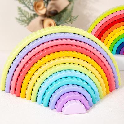 Grandes Boîtes de Construction Arc-en-ciel en Bois 12 Couleurs pour Enfants - Jouet Éducatif à Empiler pour le Développement Intellectuel en Maternelle