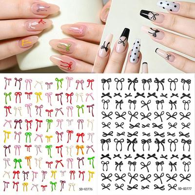 Colorful Bow Ribbon Bowknot Nail Sticker 3D Mini Nail Appliques Adhesive Decals Nail Charms Nail Art Manicure Decorations Diy