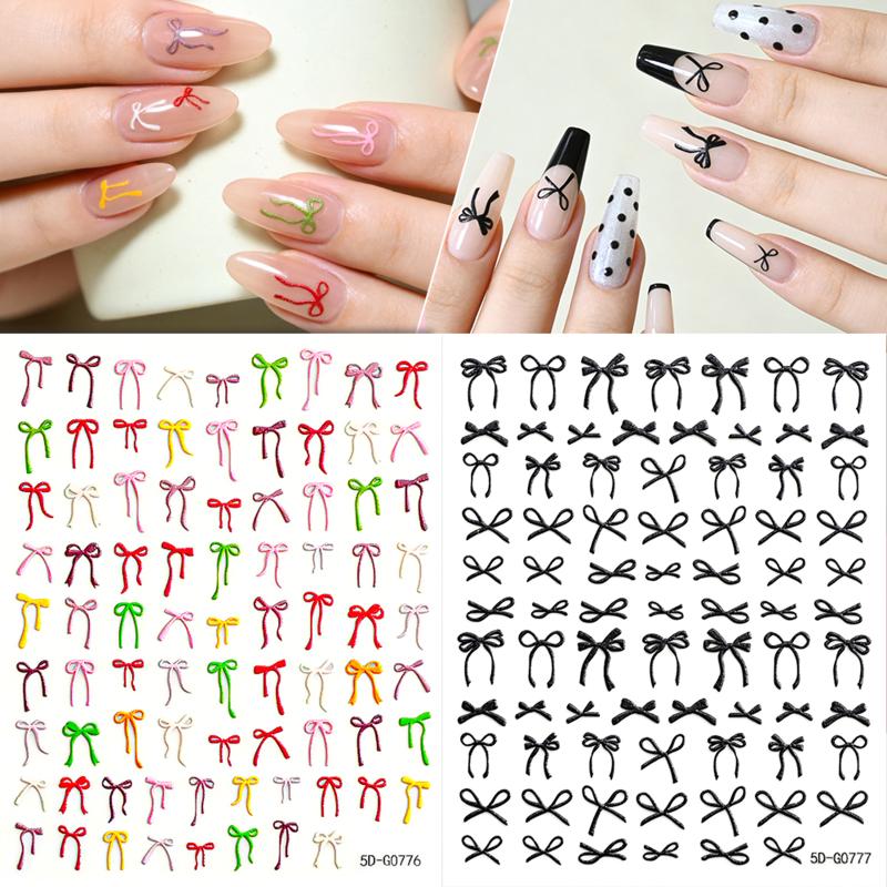 Buntes Schleifenband Schleife Nagelsticker 3D Mini-Nagelapplikationen Klebende Aufkleber Nagelanhänger Nagelkunst Maniküre-Dekorationen DIY