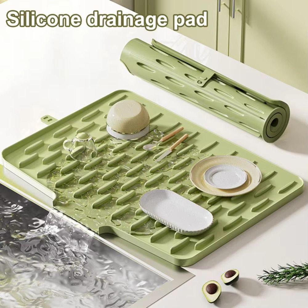 Heat Resistant Dish Drying Mat Tilted Design Water Drip Catcher Countertop Protector Vegetables