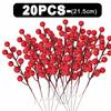 50-1PCS Artificial Red Berries Branches Christmas Simulation Flower Fruit Cherry DIY Wreath Xmas Tree New Year Party Decorations