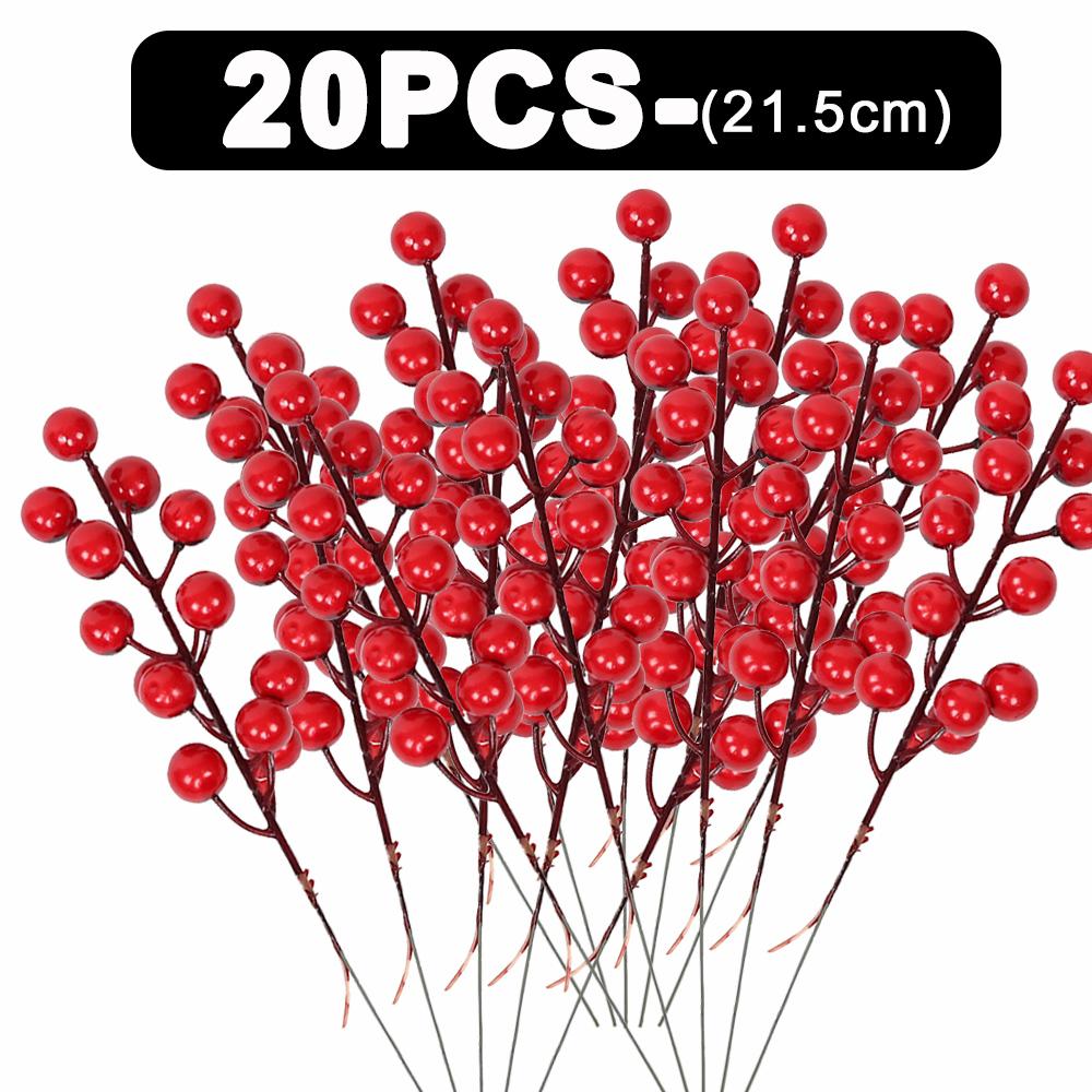 50-1PCS Artificial Red Berries Branches Christmas Simulation Flower Fruit Cherry DIY Wreath Xmas Tree New Year Party Decorations