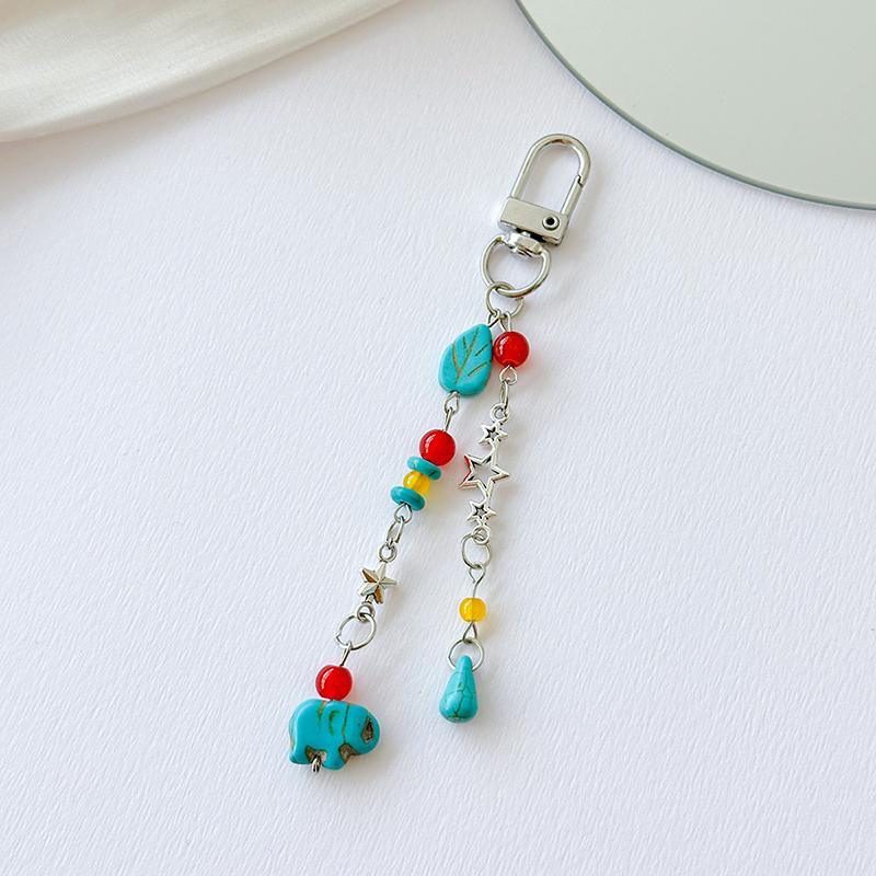 

Boho Leaf Elephant Bead Keychain Phone Lanyard Strap For Girls Vintage Ccd Camera Chain Bag Charm A2