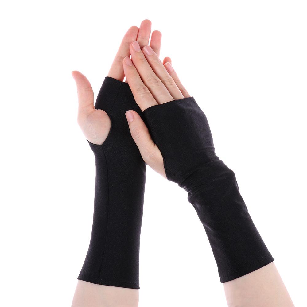 

Sunscreen Protection Fingerless Long Gloves Women Arm Cool Summer Solid Mittens Half Finger Sleeves Black White Nude
