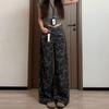 Vintage High Street Camouflage Work Jeans Wide-legged Jeans Female High-waisted Loose Skinny Straight Trousers Jeans for Women Long Denim Pants