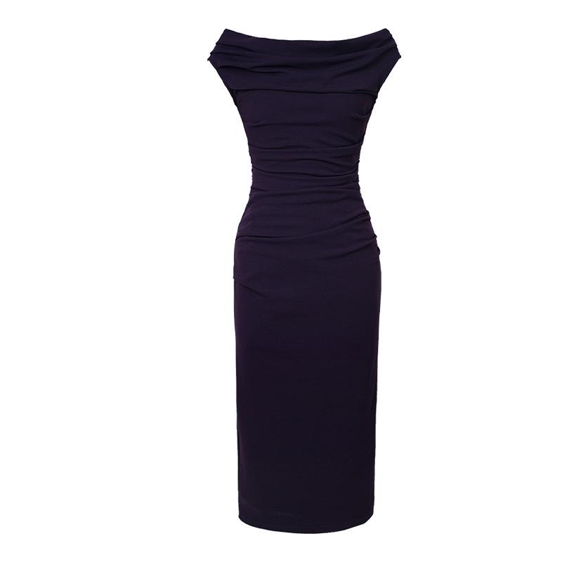 GMXIA Dinner Deluxe Dress Dress Summer Pure Fashion Line Neck Off-the-shoulder Slim Dress