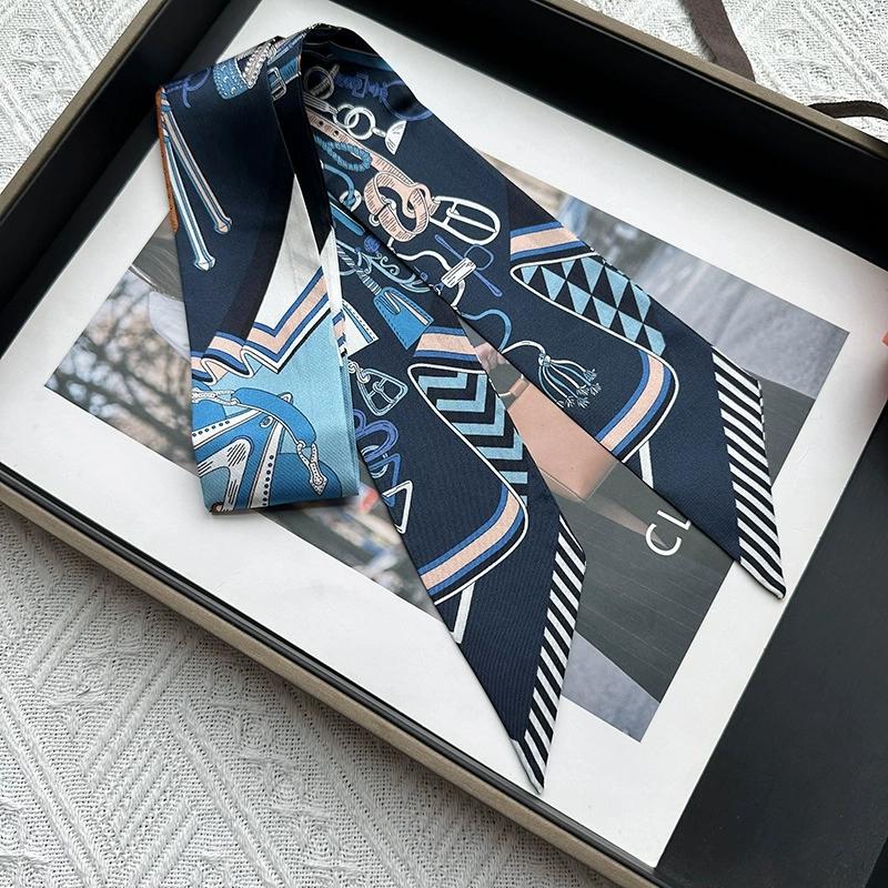 86*5CM Long  New Design 100% Silk Scarf Women Sweet Hair Tie Skinny Bag Scarves Neckerchief