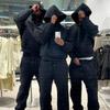 Unisex Oversized Hooded Sweatshirt Matching Joggers Set Solid Color Streetwear Casual Lounge Wear