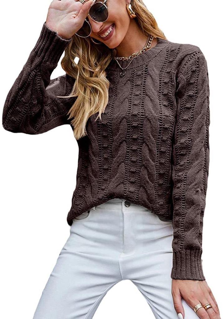 2026 Autumn Winter Women's Long Sleeve Cable Knit Pullover Sweater
