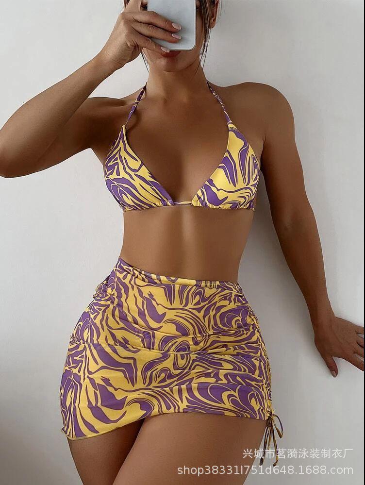 New multi-color print sexy striped fashion swimsuit bikini Bikini three-piece women's swimsuit