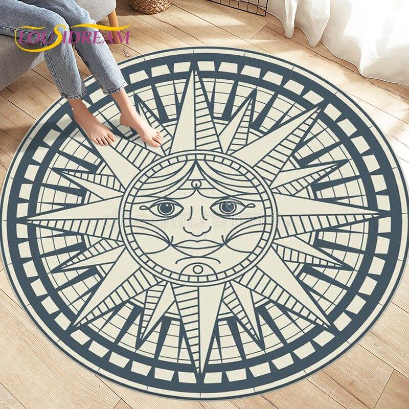 Compass Round Area Rug,Retro British Navy New World Discovery Rug,Carpets for Living Room Bedroom,Kids Play Non-slip Floor Mats