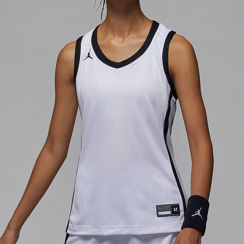 Jordan Dri-Fit Color Block Logo Print Letter V-Neck Sleeveless Basketball Jersey Women Tops White HF1070-106