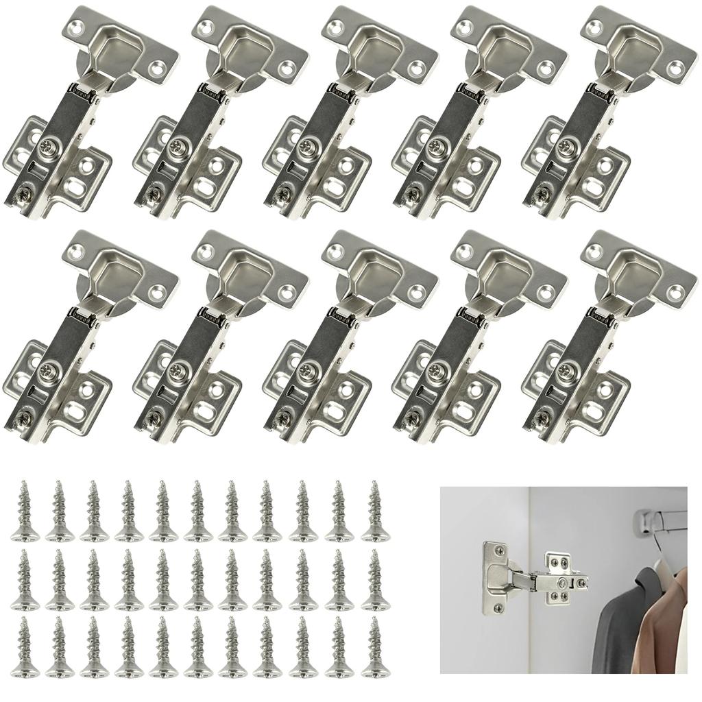 10Pcs Hinges Stainless Steel Hydraulic Cabinet Door Hinge Damper Buffer Soft Quiet Closing for All Kitchen Cupboard Furniture