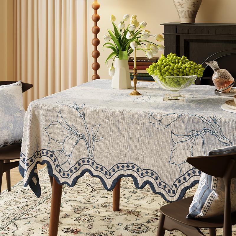 New High Quality Classic Living Room Soft Tablecloth Wave Edged Rectangular Tablecloths Floral Country Style Decora Cover Cloth