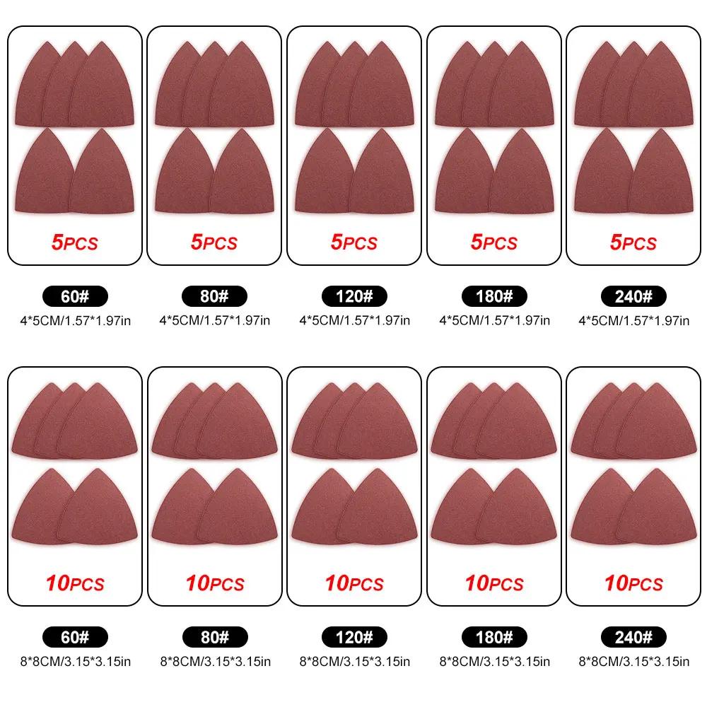 77pcs Sand Pad Assorted Set 60/80/120/180/240 Grits Sanding Sandpaper Pad Triangular Sand Pad Oscillating Multi Tool Sanding Pad