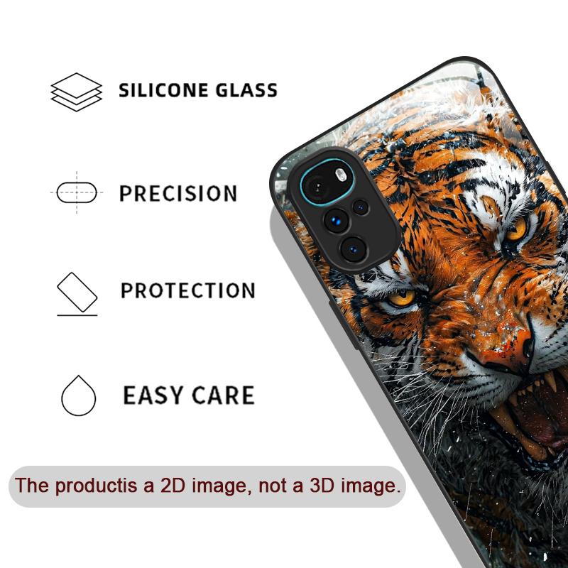 Golden Black Tiger Stripe Flame Print Tempered Glass Phone Case for Motorola Moto G85 G84 G75 Edge 50 Fusion 40 Neo 30 Pro Cover