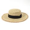 Summer new flat-top hollow straw hat three-fold with beach shading rough edge large brim imitation raffia hat breathable