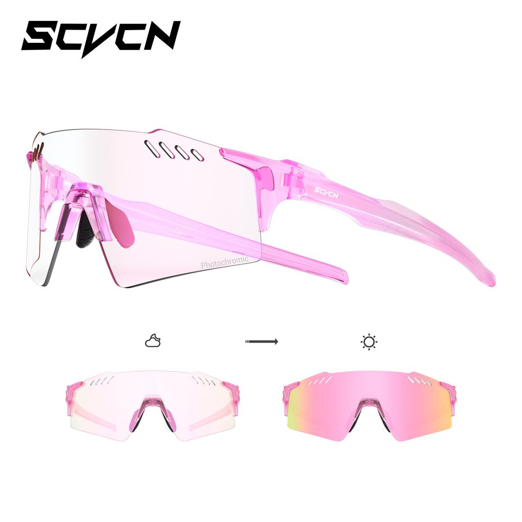 SCVCN Photochromic Hiking Eyewear Fashion Rimless Cycling Glasss Sports Running Sunglasses for Men Goggles Mtb Bicycle 1 Lens