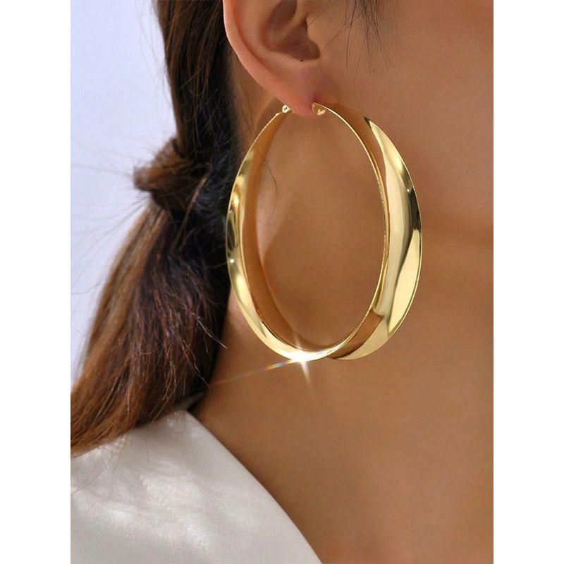 Accessible Luxury Fashion Simplicity and Exaggeration Glossy Metal Big Ear Ring