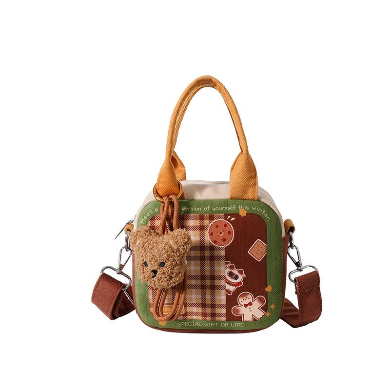 Cartoon small bag 2025 new Japanese cute girl niche plaid versatile single shoulder portable messenger small square bag