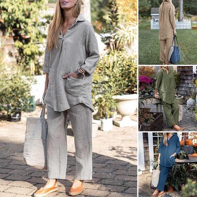 Two Piece Set Women Muslim Blouse Wide Leg Pants Suit Ramadan Morocco Dubai Islam Casual Ensemble Femme Musulmane Arabic Outfits