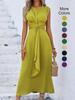 2026 Summer Women's Solid Color Elegant Lace-up Long Dress
