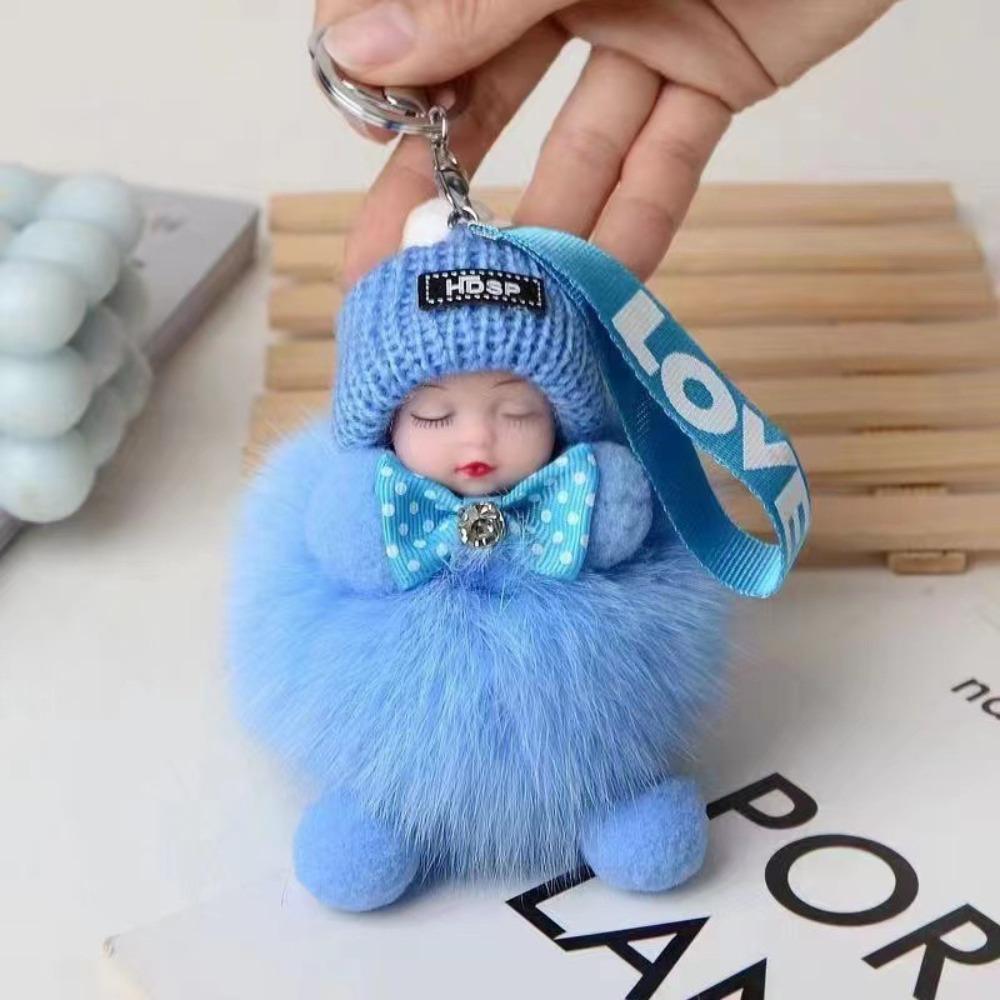 Cars Key Ring Jewelry Gift Sleeping Baby Doll Pompom Keyring Fluffy Plush Doll Plush Keychain