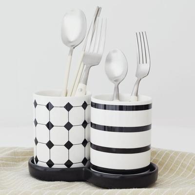 Europäischer Keramik-Abtropflöffelhalter mit 2-stufigem 3-teiligem Ständer