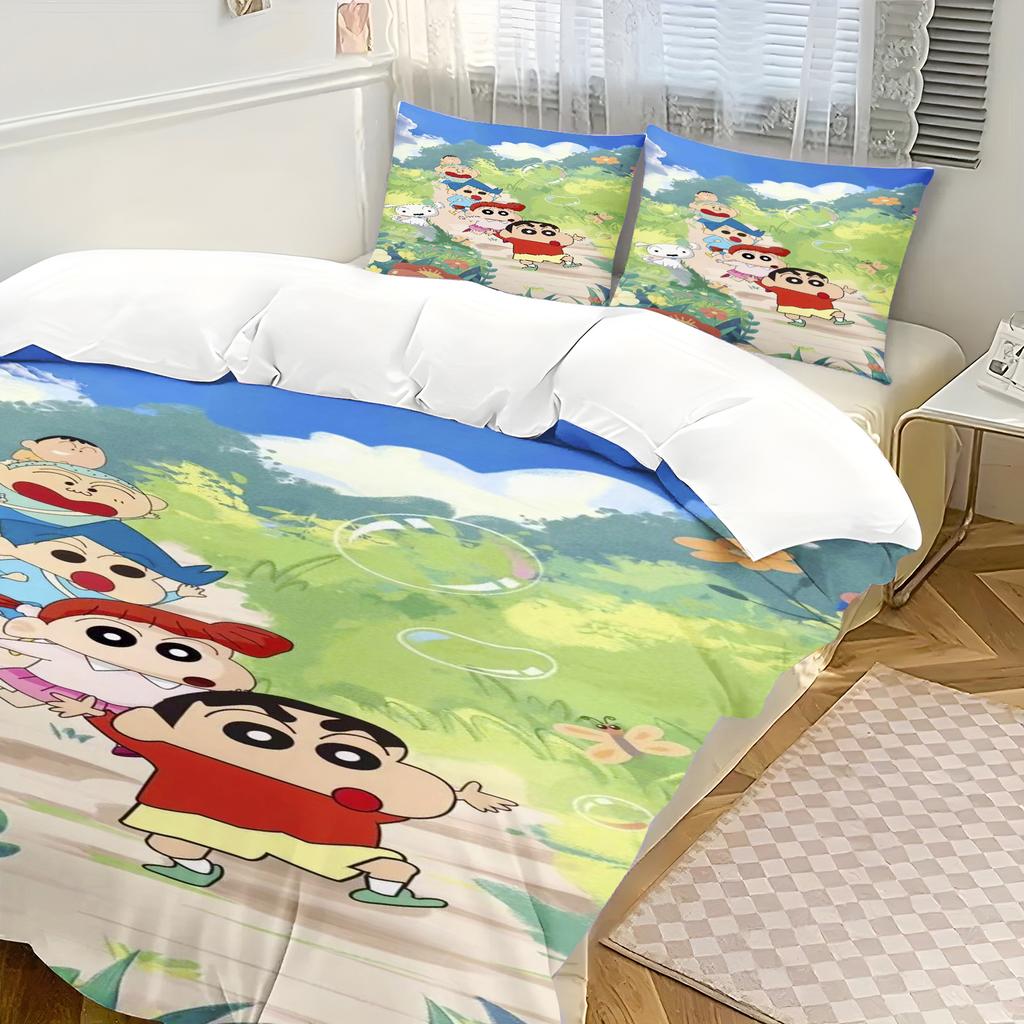 Påslakan Crayon Shin-chan Tecknad Japanska serier Hem Tryckt Kuddfodral Set Vuxen Sovrum Barn Täcke Sängkläder