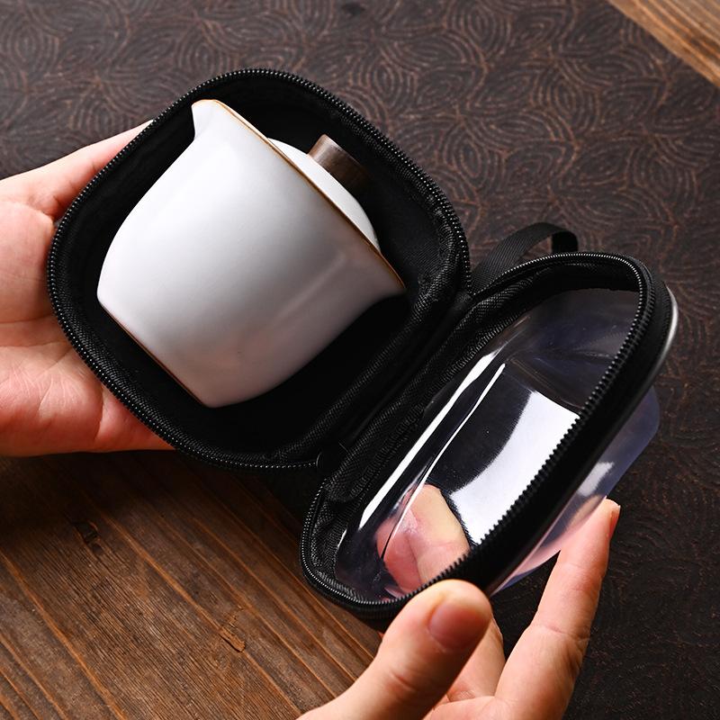 Ru Kiln Set Travel Tea Set Kuaike Cup One Pot Three Cups Storage Bag Portable Outdoor Souvenir Gifts
