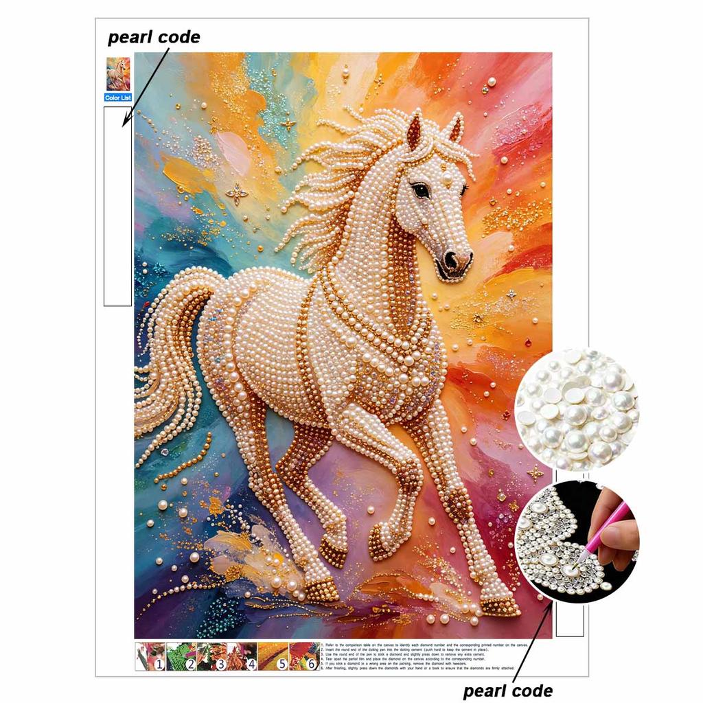 Pearl Painting 5D DIY Colorful Running Horse Gemstone Art Diamond Painting Kit for Adults/Beginners Gift Ideas Home Decor Wall Art