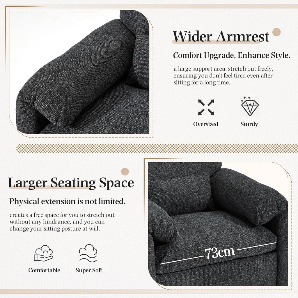 YODOLLA Armchair Sofa for Living Room, Large Single Sofa Padded Seat with Lumbar Pillow, Velvet Morden Accent Chairs, Black