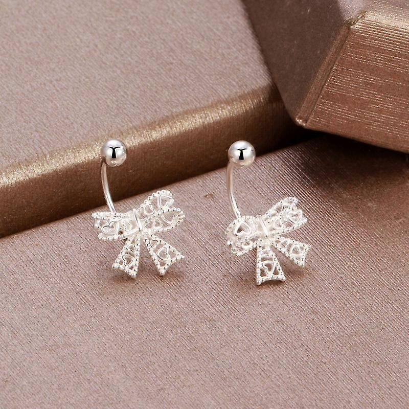 Earrings, Fashionable Hollow Bowknot Screw Back Lace Trim Stainless Steel Ear Jewelry