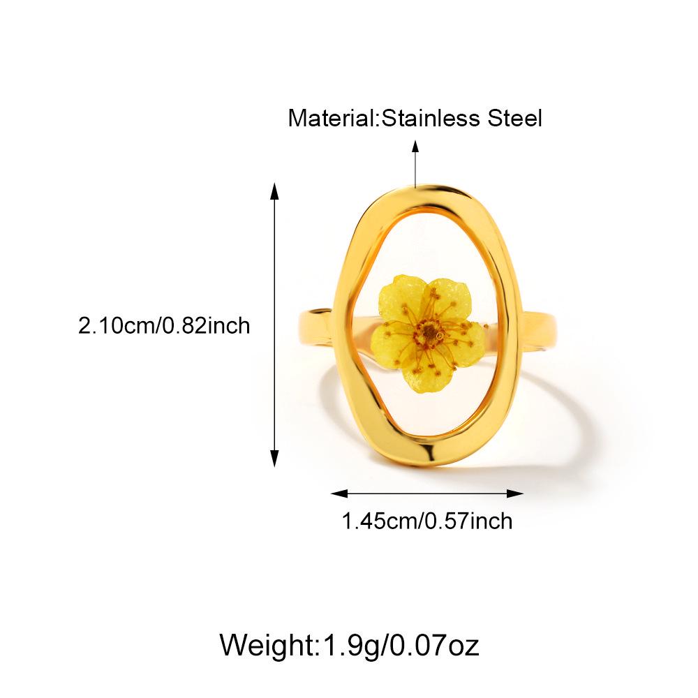 18K Gold Stainless Steel Clover & Daisy Flower Ring for Women